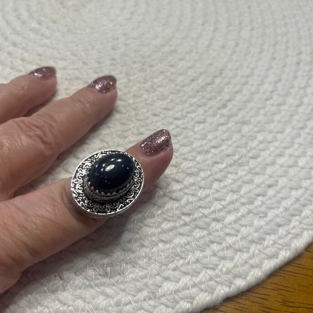 Ornate BLUE SUNSTONE Handmade Sterling 925 Ring Size 7.5 #212E